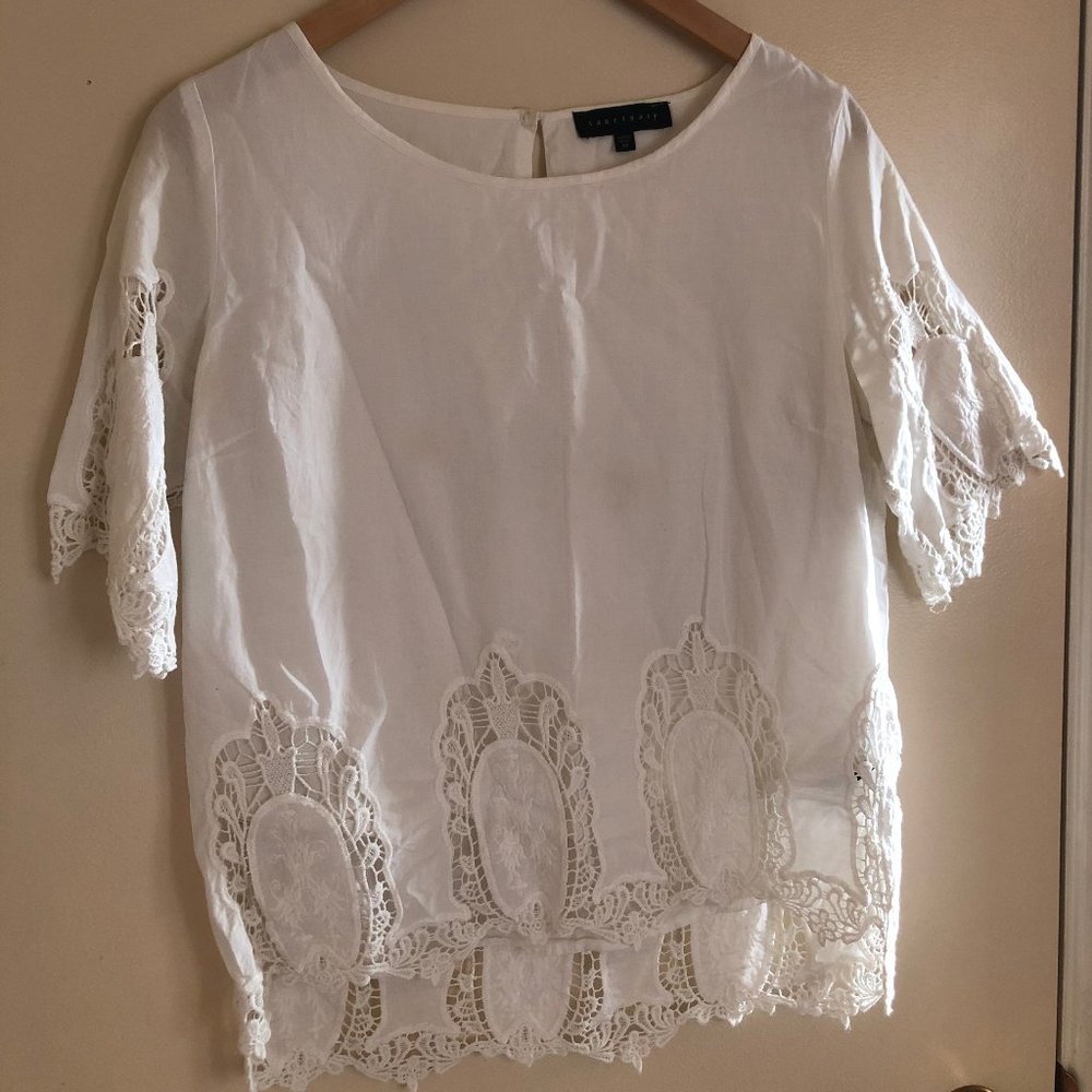 White Lace Trim Blouse